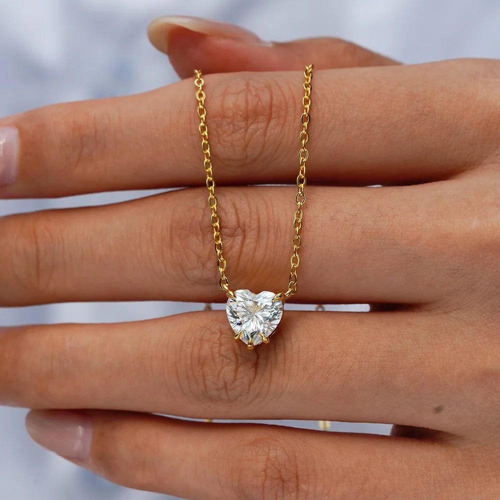 Emerald Heart Pear Princess Moissanite Diamond Pendants Necklaces For Women
