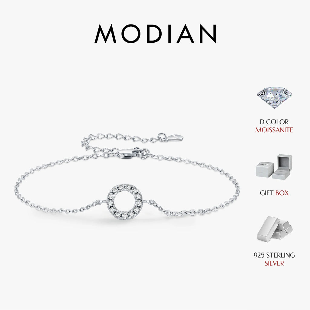MODIAN D Color Moissanite Bracelet 925 Sterling Silver Fashion Hollow Out Round Link Chain Bracelet For Women Fine Jewelry Gifts
