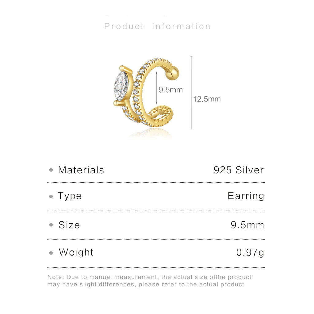 ANDYWEN 925 Sterling Silver 2023 Clear CZ Marquise Ear Cuff Non-Piercing Clip Luxury Fine Jewelry Gift