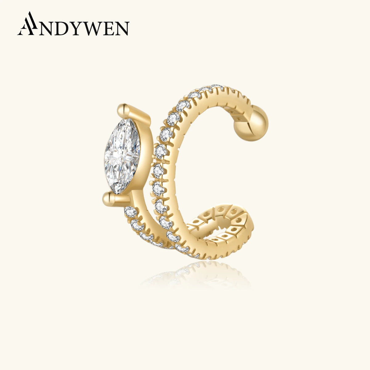 ANDYWEN 925 Sterling Silver 2023 Clear CZ Marquise Ear Cuff Non-Piercing Clip Luxury Fine Jewelry Gift