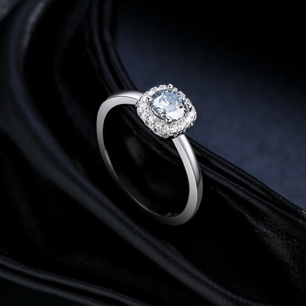 MODIAN D Color Gray Moissanite Rings 925 Sterling Silver Fashion Sparkle Square Halo Ring For Women Wedding Fine Jewelry Gift