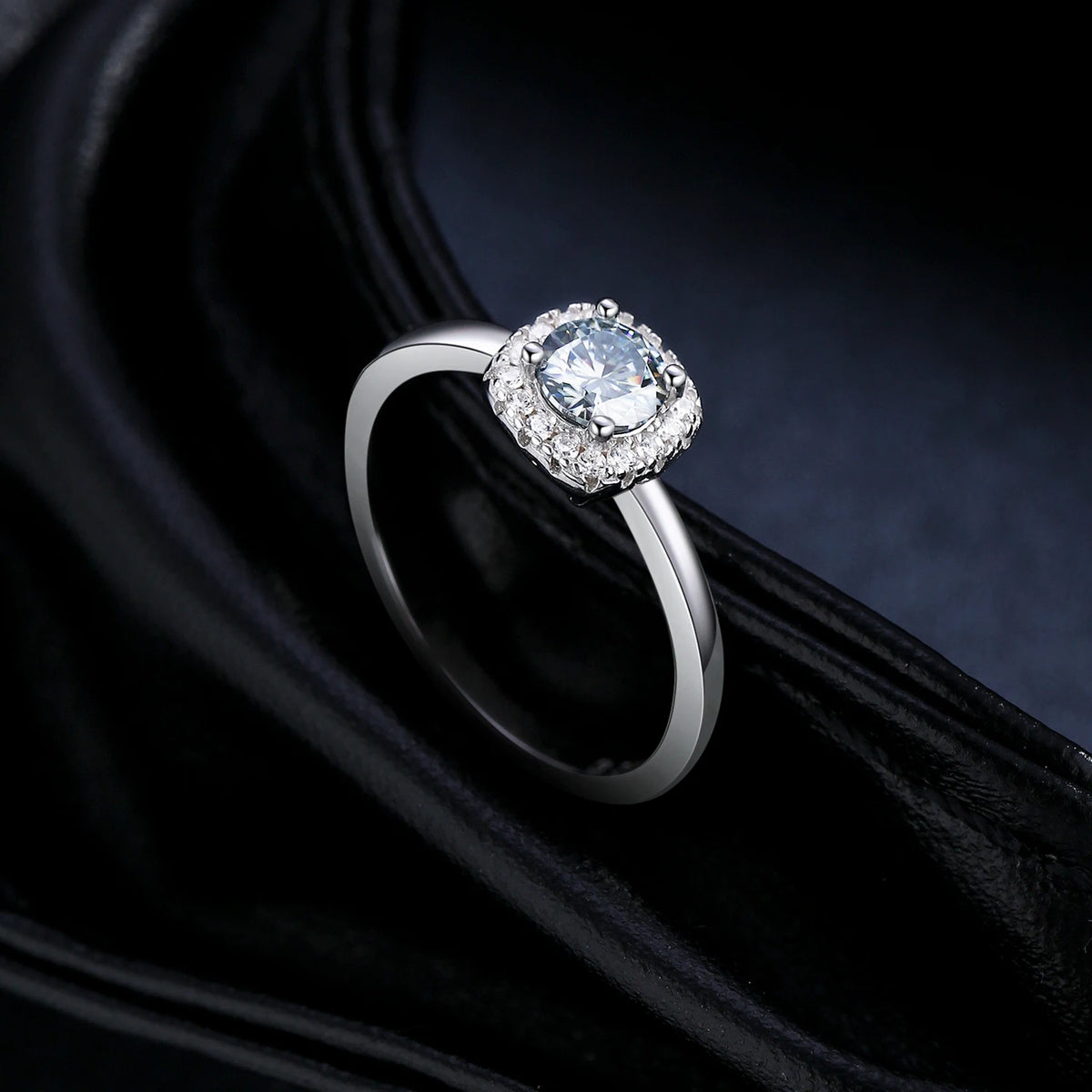 MODIAN D Color Gray Moissanite Rings 925 Sterling Silver Fashion Sparkle Square Halo Ring For Women Wedding Fine Jewelry Gift