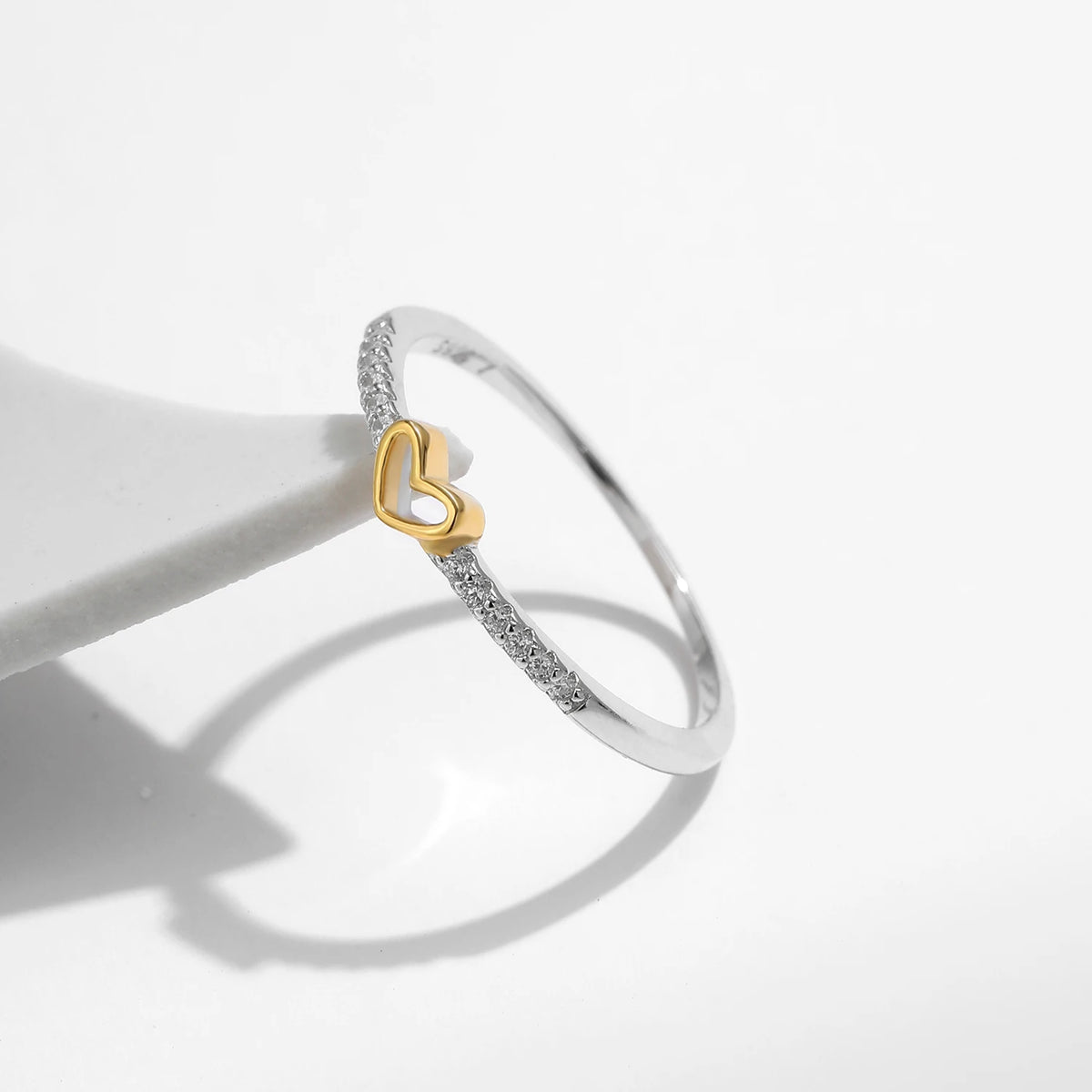 MODIAN 925 Sterling Silver Simple Romantic Heart Ring Trendy Metallic Contrast Design Ring for Women Fine Jewelry