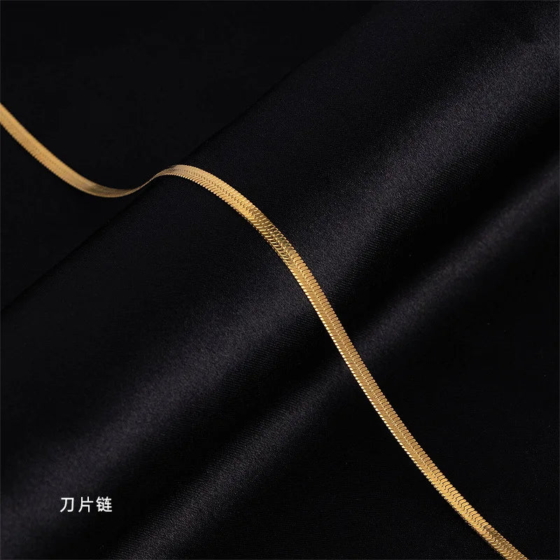 Snake Bone Chain O Link Box Chain Real 14k Gold Clavicle Chain Necklace for Women 45cm Chain Necklace Simple Fine Jewelry Gifts