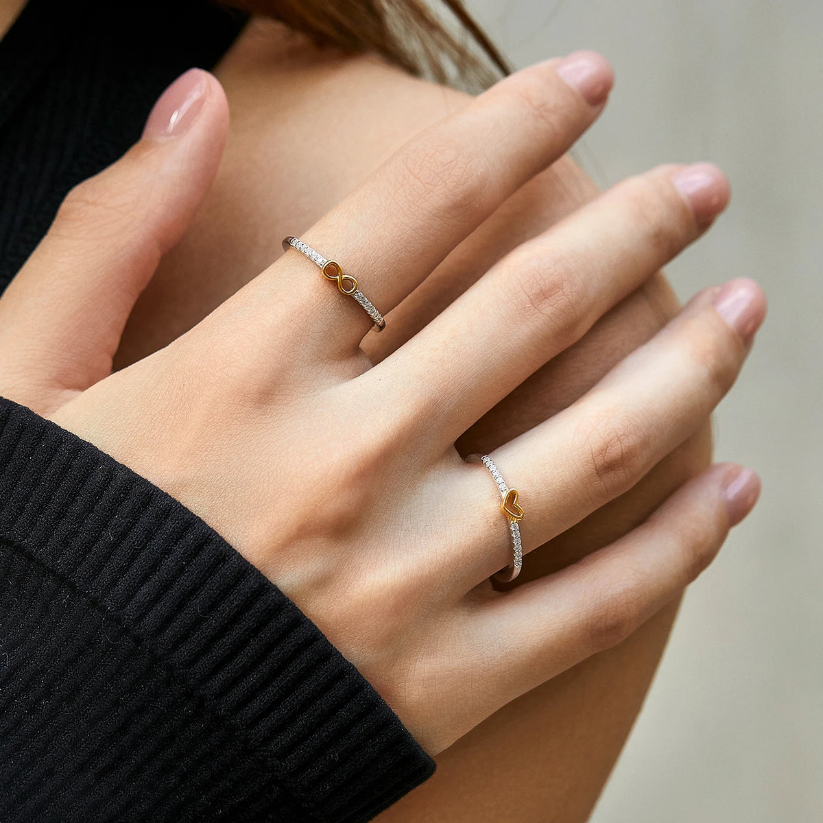 MODIAN 925 Sterling Silver Simple Romantic Heart Ring Trendy Metallic Contrast Design Ring for Women Fine Jewelry