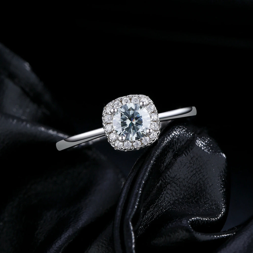 MODIAN D Color Gray Moissanite Rings 925 Sterling Silver Fashion Sparkle Square Halo Ring For Women Wedding Fine Jewelry Gift