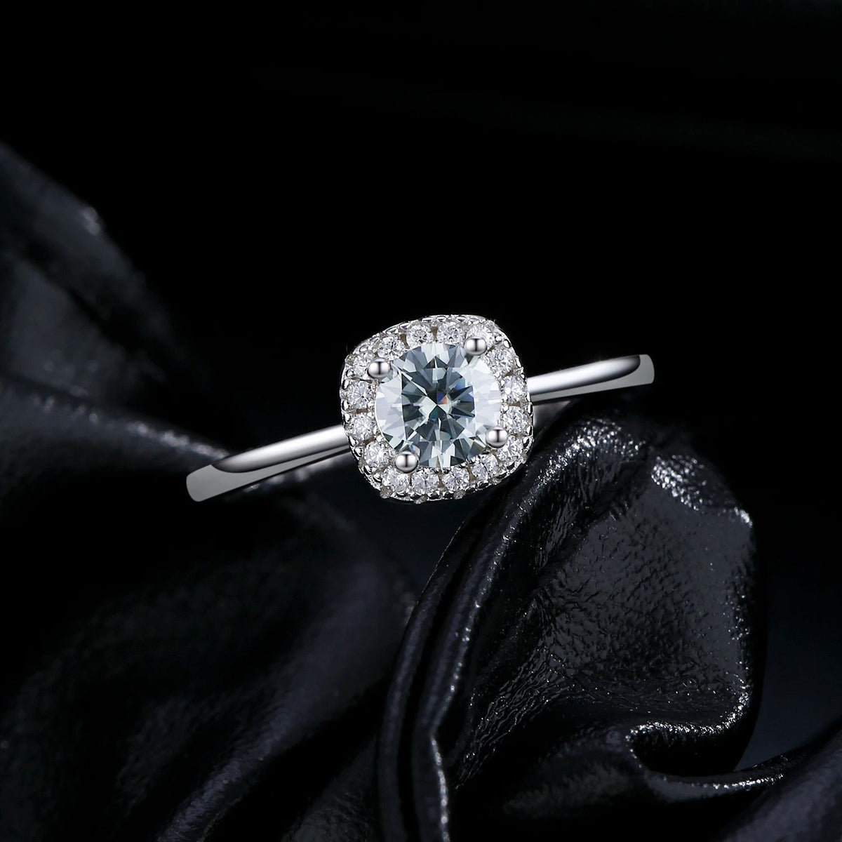 MODIAN D Color Gray Moissanite Rings 925 Sterling Silver Fashion Sparkle Square Halo Ring For Women Wedding Fine Jewelry Gift