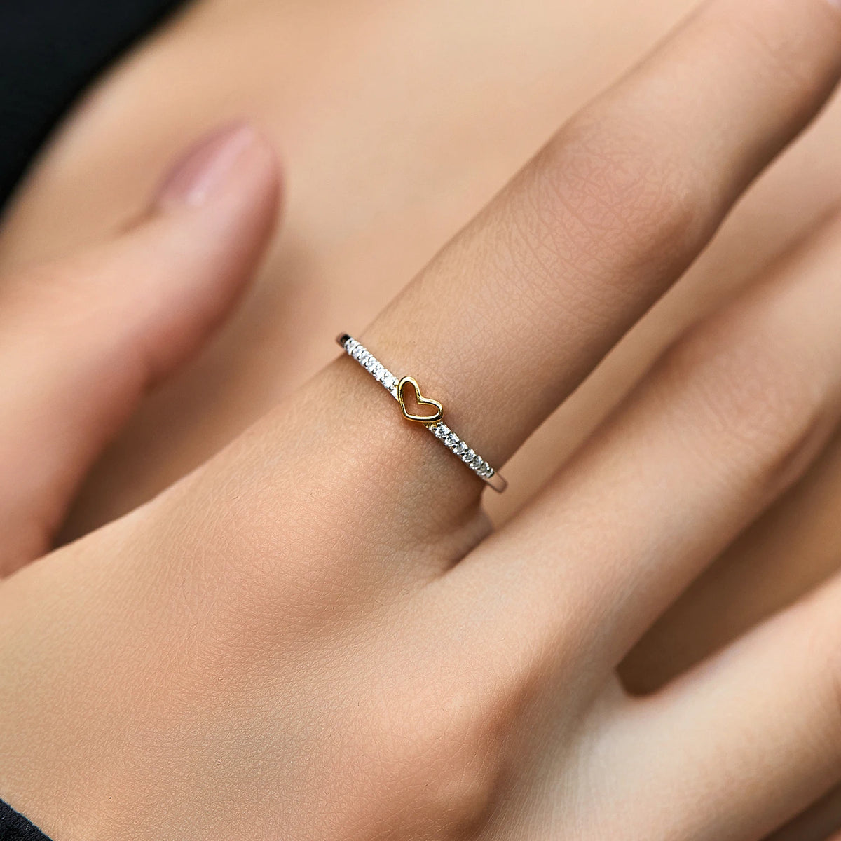 MODIAN 925 Sterling Silver Simple Romantic Heart Ring Trendy Metallic Contrast Design Ring for Women Fine Jewelry