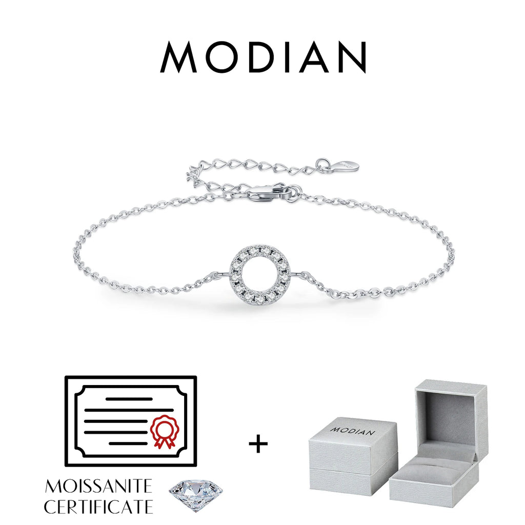 MODIAN D Color Moissanite Bracelet 925 Sterling Silver Fashion Hollow Out Round Link Chain Bracelet For Women Fine Jewelry Gifts