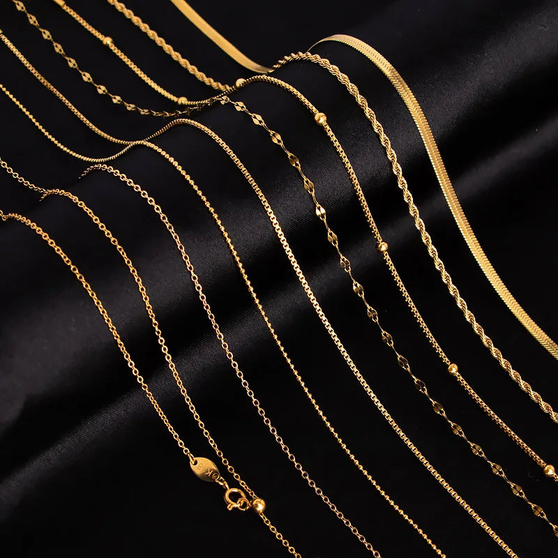 Snake Bone Chain O Link Box Chain Real 14k Gold Clavicle Chain Necklace for Women 45cm Chain Necklace Simple Fine Jewelry Gifts
