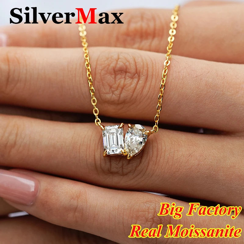 Emerald Heart Pear Princess Moissanite Diamond Pendants Necklaces For Women