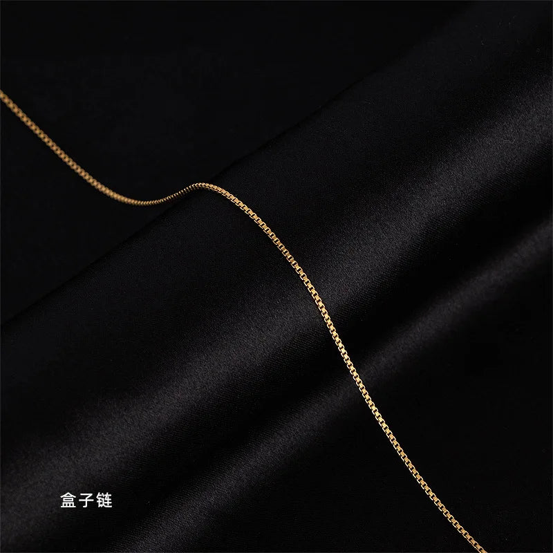 Snake Bone Chain O Link Box Chain Real 14k Gold Clavicle Chain Necklace for Women 45cm Chain Necklace Simple Fine Jewelry Gifts