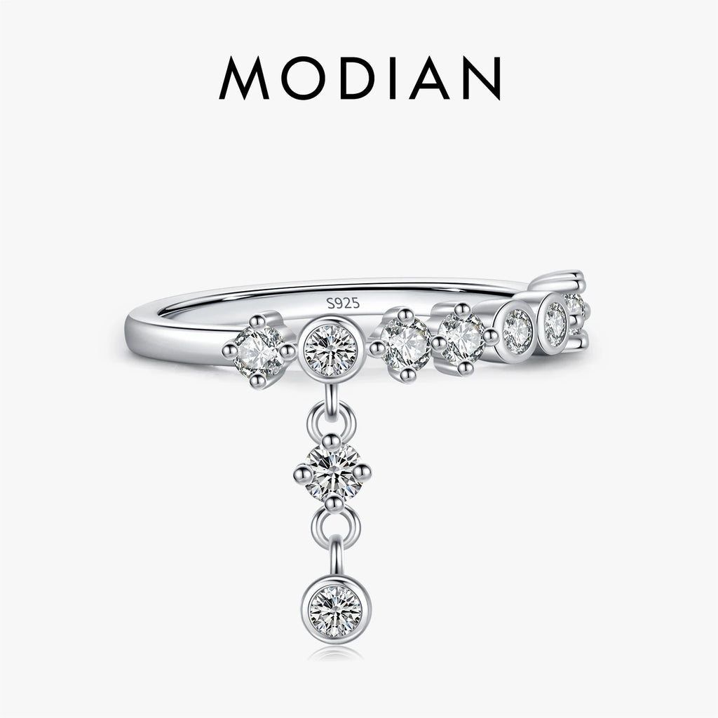 MODIAN 925 Sterling Silver High-Fashion Sparkling Round Zircon Charm Rings for Women Party Fine Jewelry