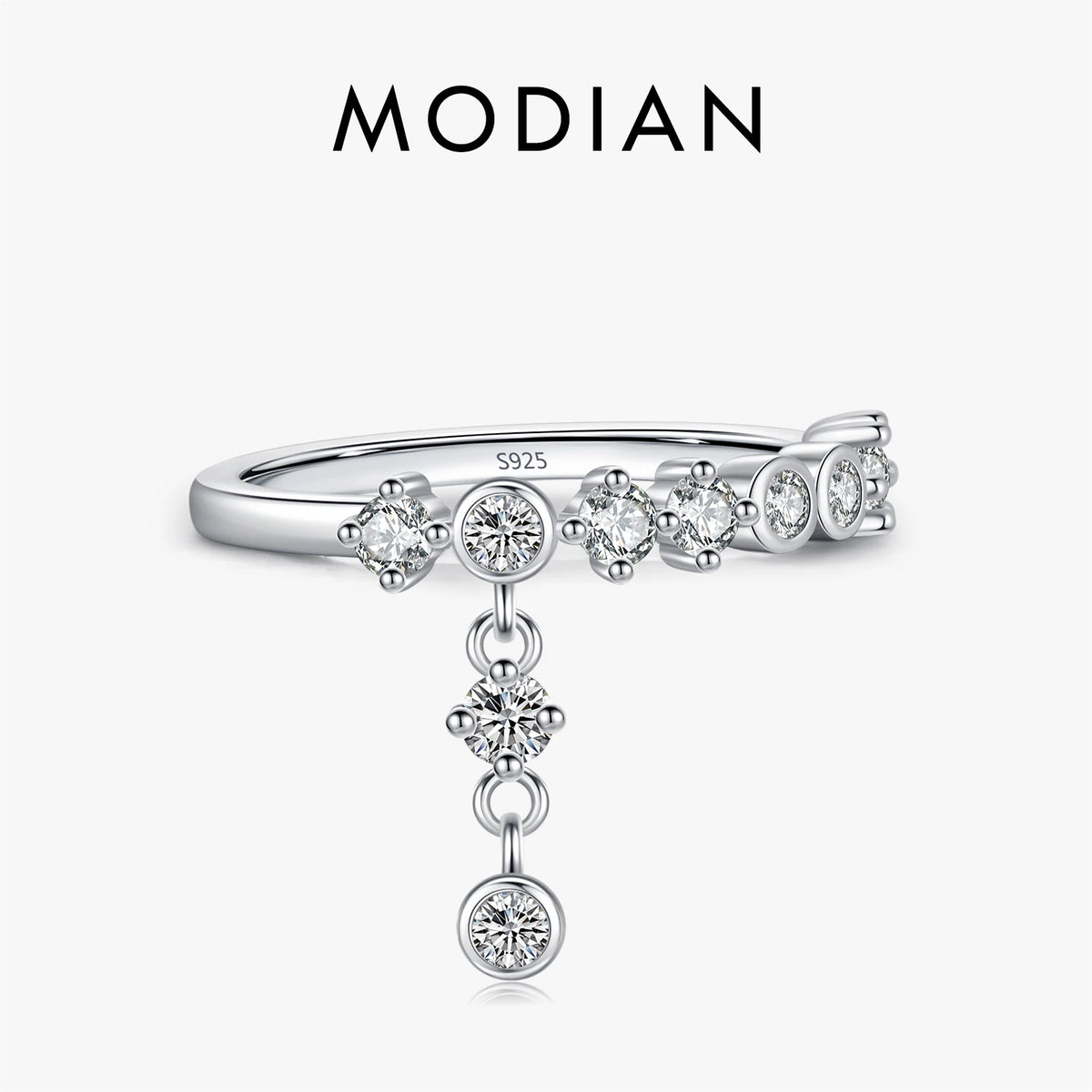 MODIAN 925 Sterling Silver High-Fashion Sparkling Round Zircon Charm Rings for Women Party Fine Jewelry
