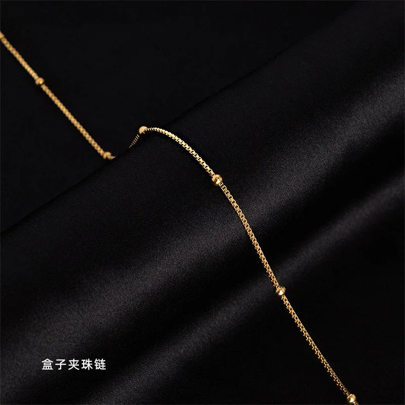 Snake Bone Chain O Link Box Chain Real 14k Gold Clavicle Chain Necklace for Women 45cm Chain Necklace Simple Fine Jewelry Gifts