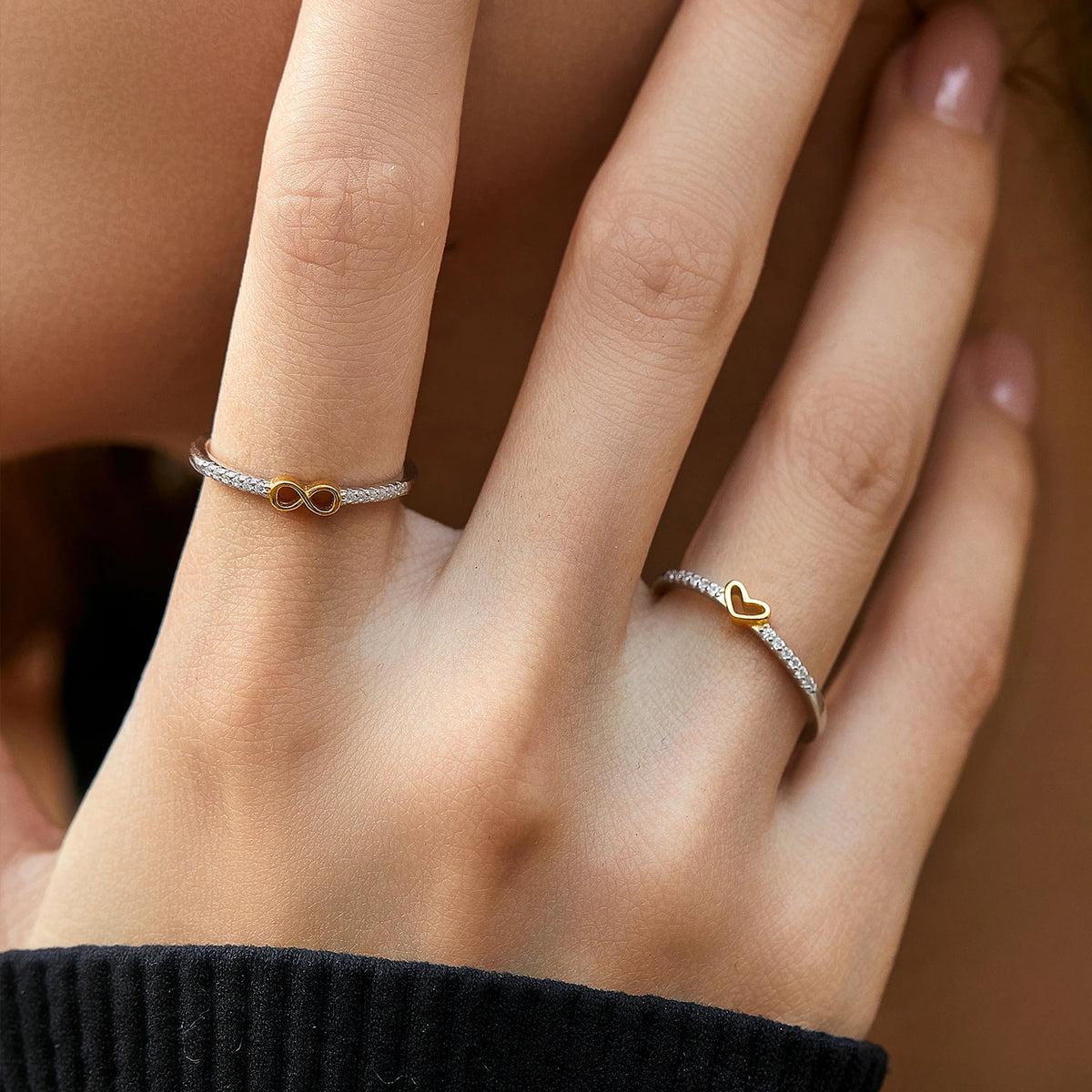 MODIAN 925 Sterling Silver Simple Romantic Heart Ring Trendy Metallic Contrast Design Ring for Women Fine Jewelry