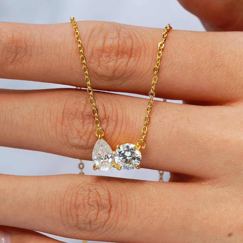 Emerald Heart Pear Princess Moissanite Diamond Pendants Necklaces For Women