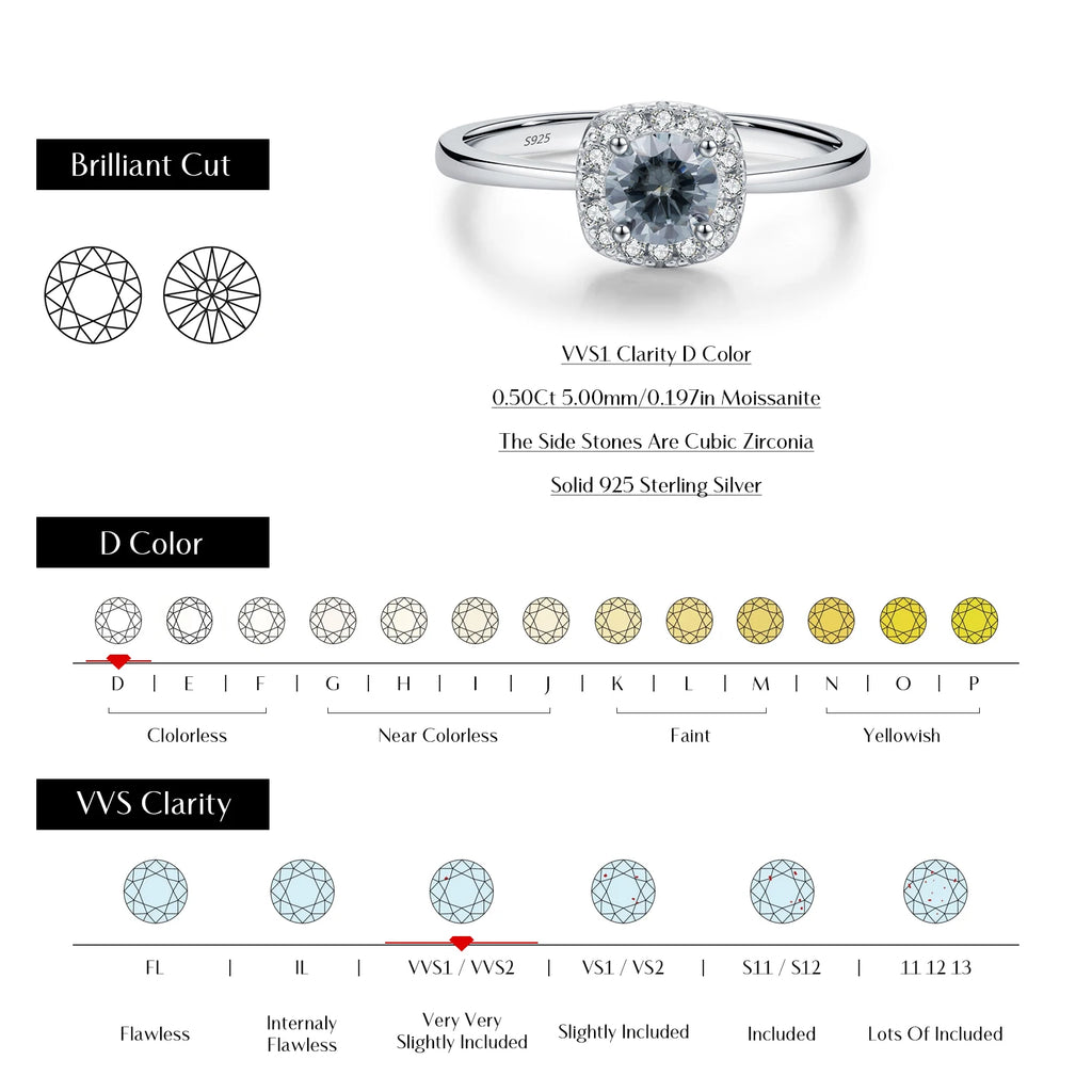 MODIAN D Color Gray Moissanite Rings 925 Sterling Silver Fashion Sparkle Square Halo Ring For Women Wedding Fine Jewelry Gift
