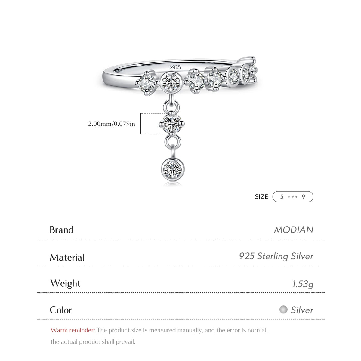 MODIAN 925 Sterling Silver High-Fashion Sparkling Round Zircon Charm Rings for Women Party Fine Jewelry