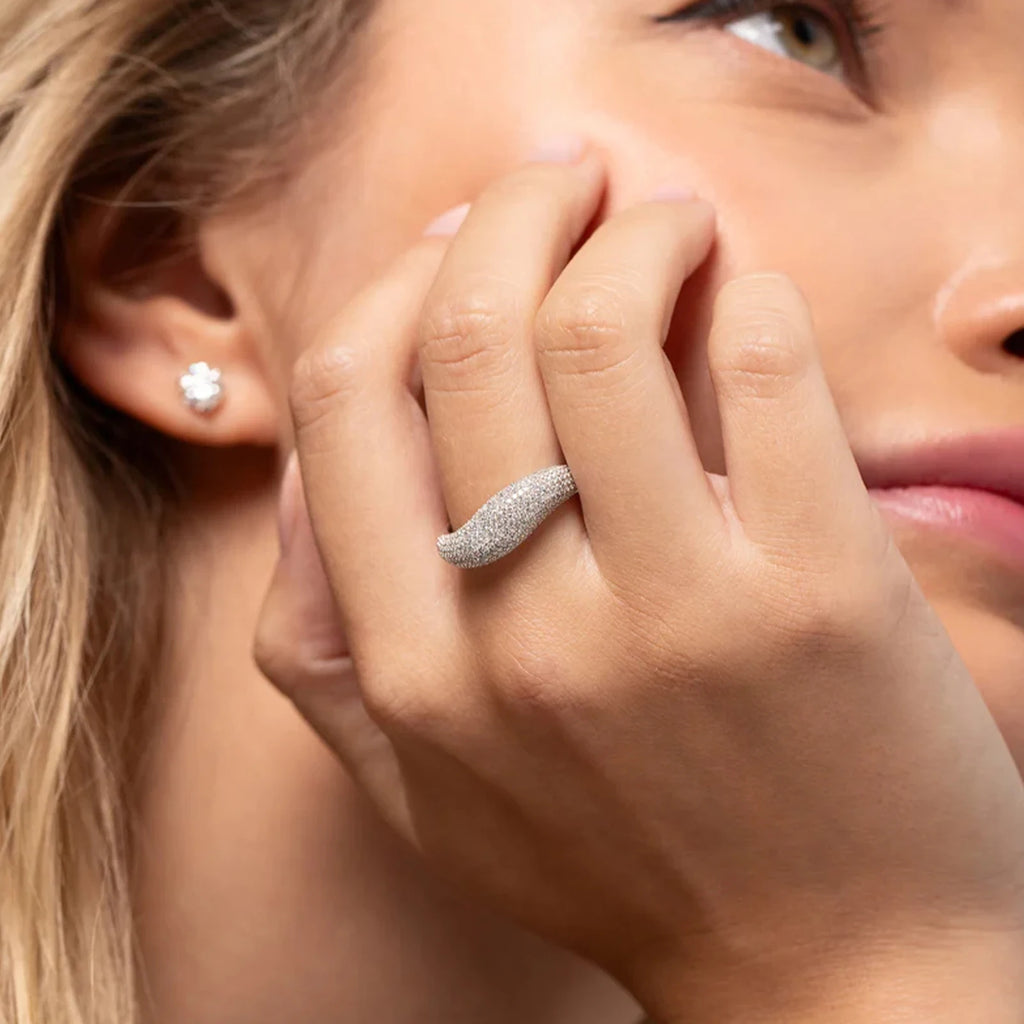 DPLAOPA 100% 925 Sterling Silver Geometric Full Zircon Pave Women's Ring Luxury Crystal Fine Jewelry Rock Punk Wedding Gift