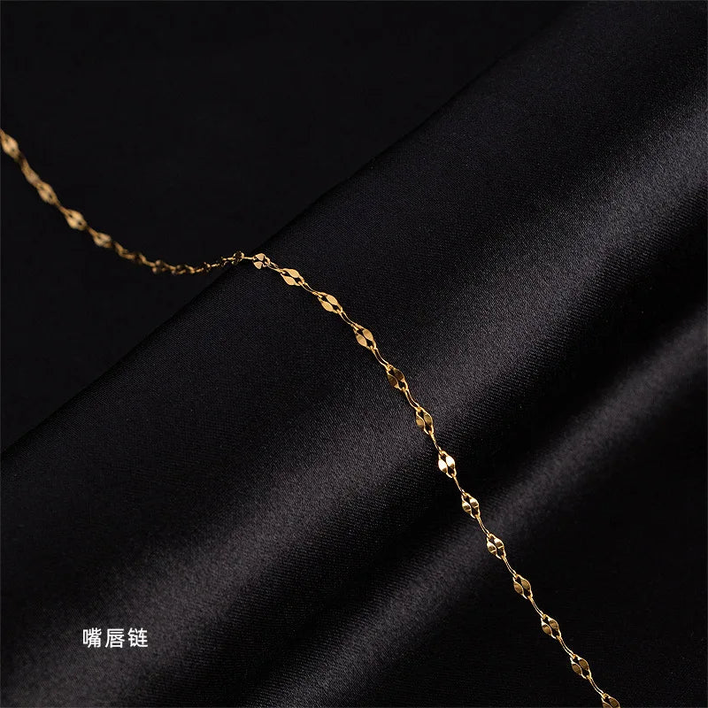 Snake Bone Chain O Link Box Chain Real 14k Gold Clavicle Chain Necklace for Women 45cm Chain Necklace Simple Fine Jewelry Gifts
